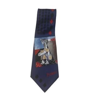 Picasso Blue Multicolor Silk Jacqueline with Hands Folded Neck Tie Mens